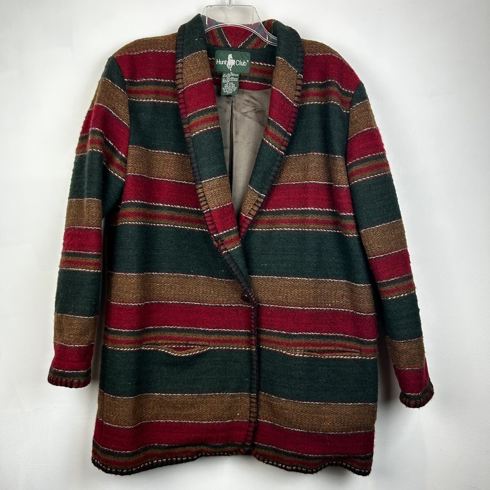 Vtg Blazer Womens 12 Southwestern Jacket Multicolor Wool Blend Multicolor Flaw